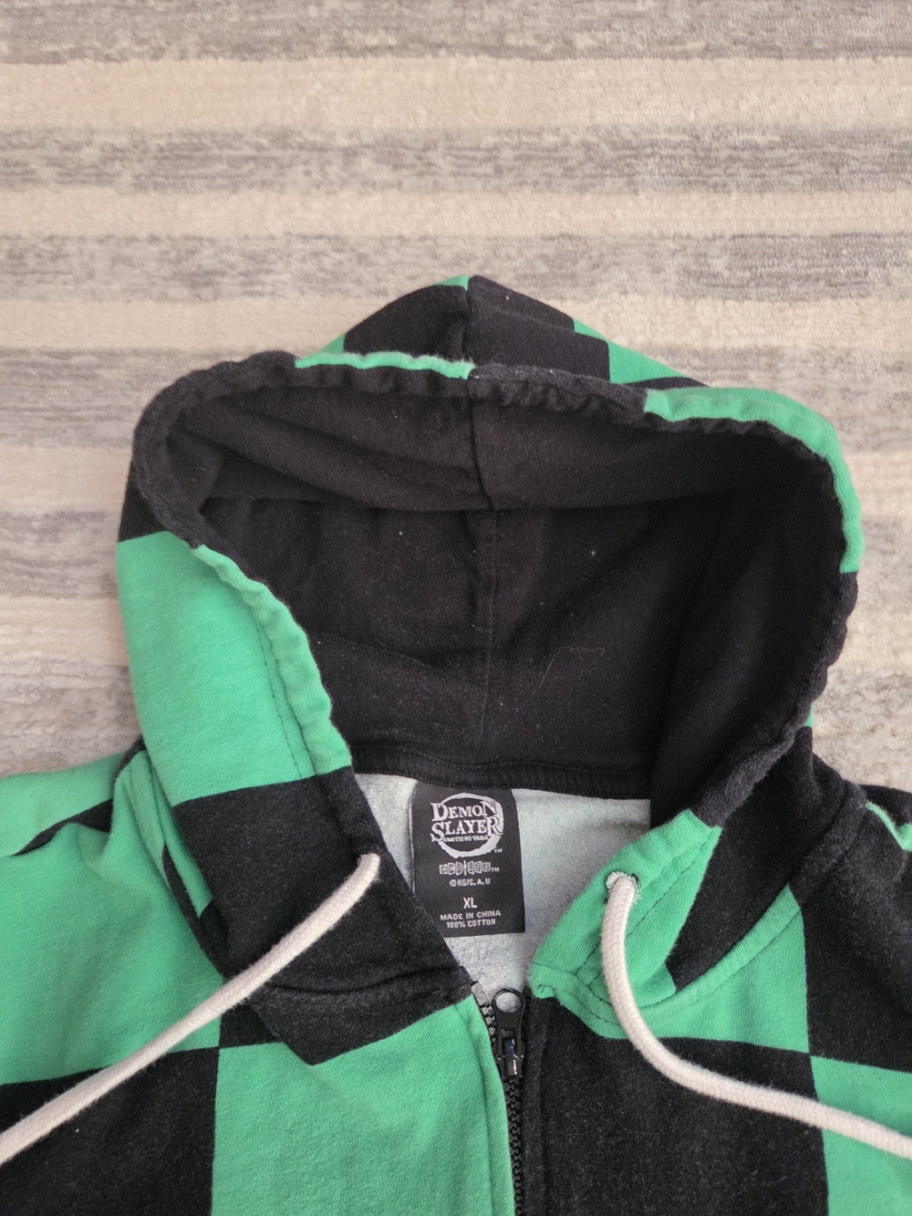 Y2K Demon Slayer Anime Checked Zip Up Hoodie - Picture 3 of 9